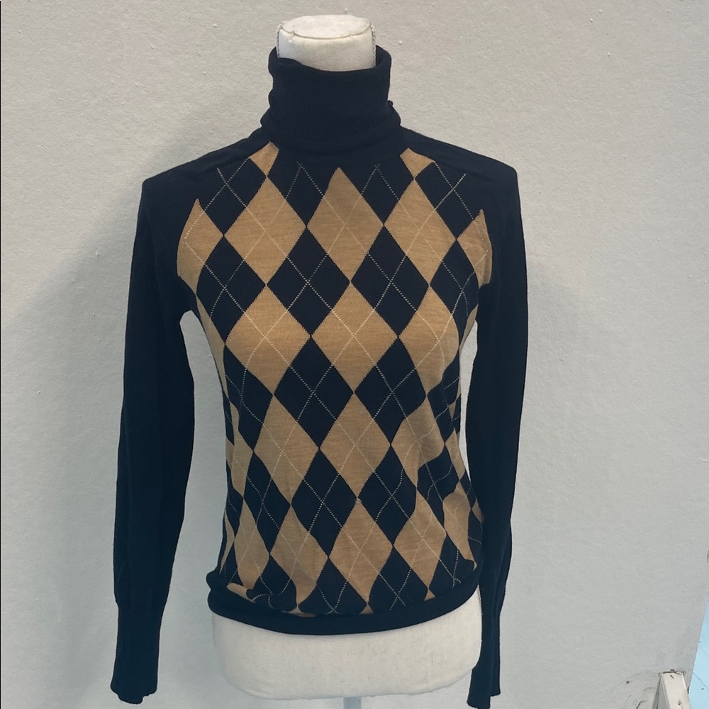 J Crew Argyle Fine knit turtleneck